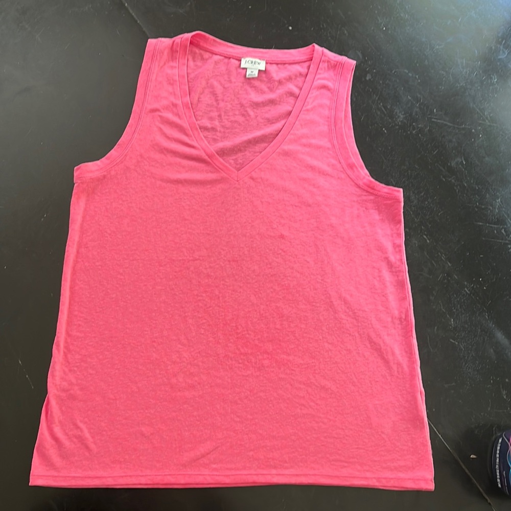 JCrew hot pink tank top. Size Medium. Lightly worn. V-neck.